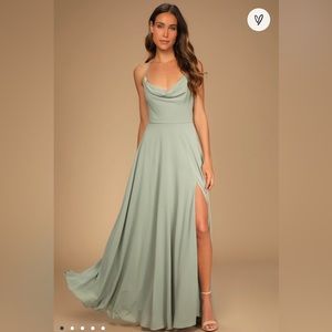 Romantically Speaking Sage Green Cowl Lace-Up Maxi Dress size M